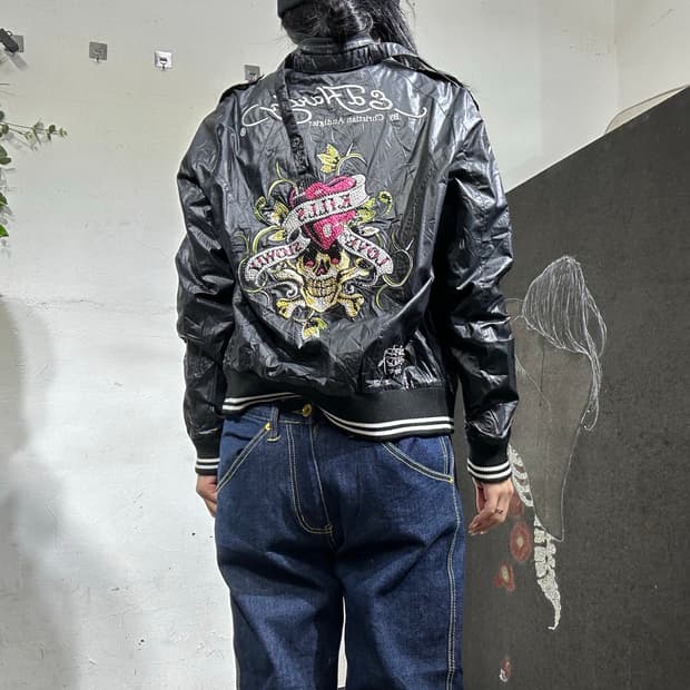 에드하디 블랙 나일론 y2k 글리터 스카잔 L