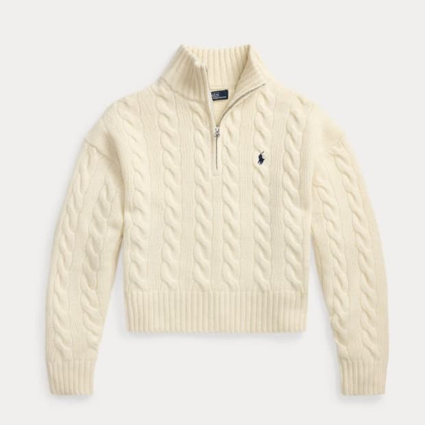 정품/새상품 폴로여성케이블니트하프집업아이보리스웨터