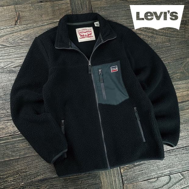 [리바이스] 로고 패치 쉐르파 플리스 자켓 블랙 M19625