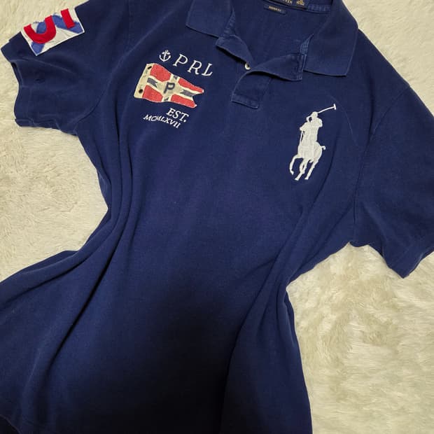 빅포니 빈티지로고 와펜 반팔 카라티 XL