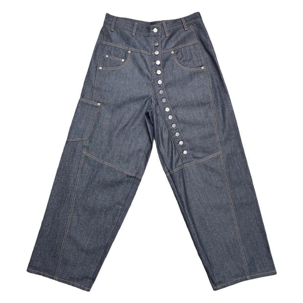 새상품 보세 사선 버튼 벨트 데님 카펜터 팬츠 블루 OS