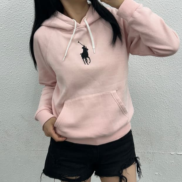 폴로 랄프로렌 블랙빅포니 센터로고 딸기우유 후드