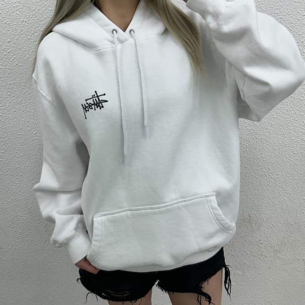 스투스 백로고 화이트 후드 L ( 세탁완료 )