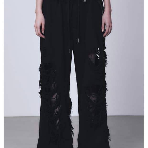 트리밍버드 Damage Wide Sweat Pants black