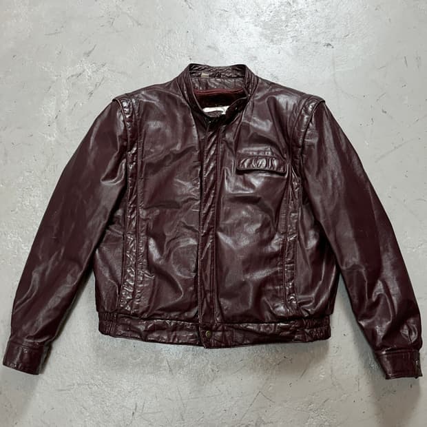 80's 빈티지 버건디 레더 크롭 자켓 레더 블레이저 카코트