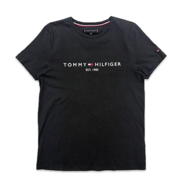 빈티지 타미 힐피거 블랙 로고 반팔티