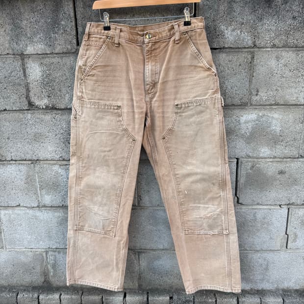 칼하트 빈티지 b136 브라운 더블니 하드페이딩 카펜터 워크 팬츠