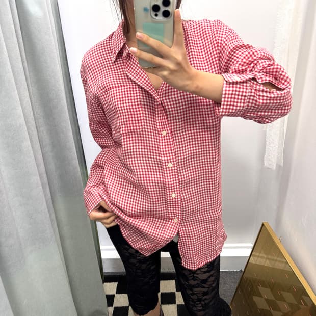 랄프로렌 레드 체크 커스텀핏 린넨 셔츠