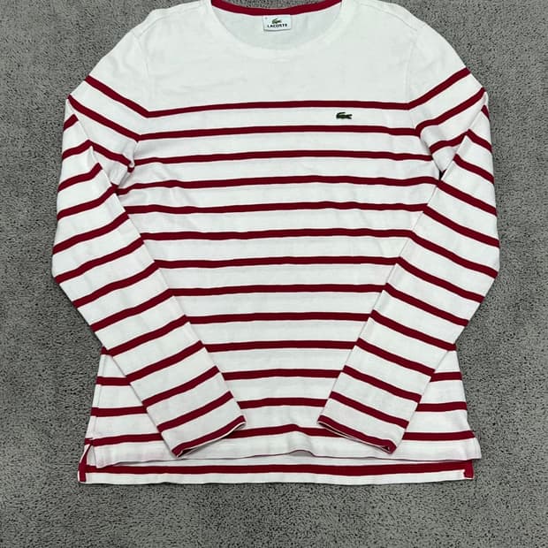 (4) 라코스테 스트라이프 와플 라운드 긴팔 티