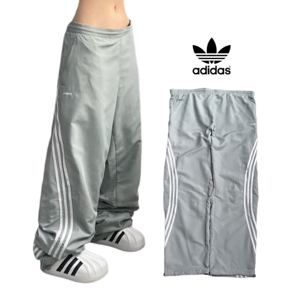 아디다스 00s 삼선 커브드 올드스쿨 와이드 바람막이 트랙팬츠