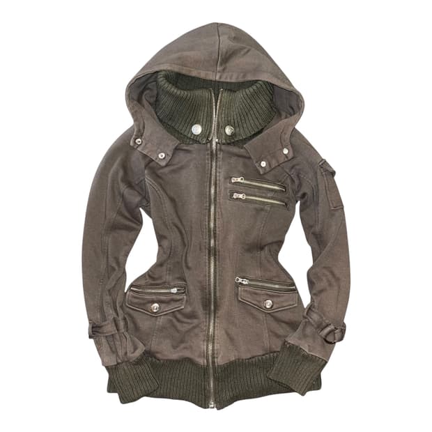 y2k 니트 소매넥 포인트 후드집업자켓 펑크갸루