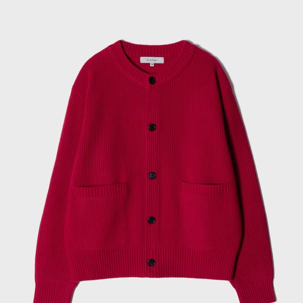퍼스트플로어 라운드넥 가디건 비비드레드 46