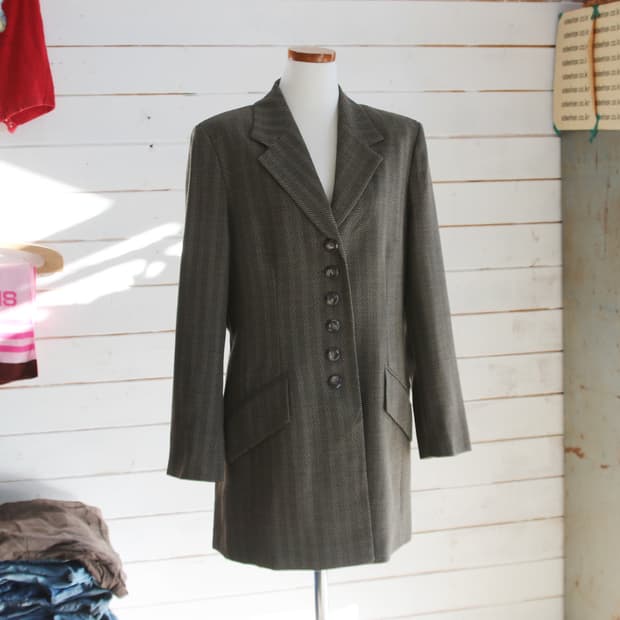 JAEGER 울 헤링본 자켓 (여성용 UK 14)