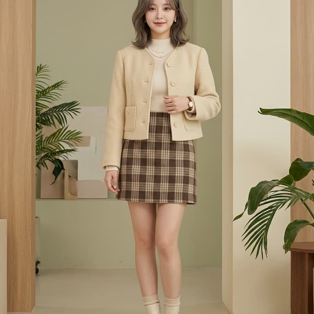 CC collect(씨씨콜렉트) 알파카 울 크롭 노카라 자켓