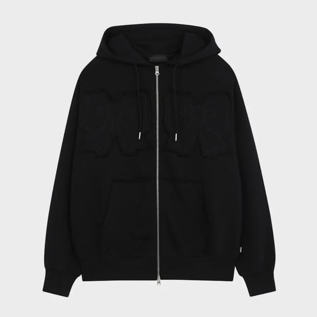 YOUHEE RIBBON HOOD ZIP-UP BLACK