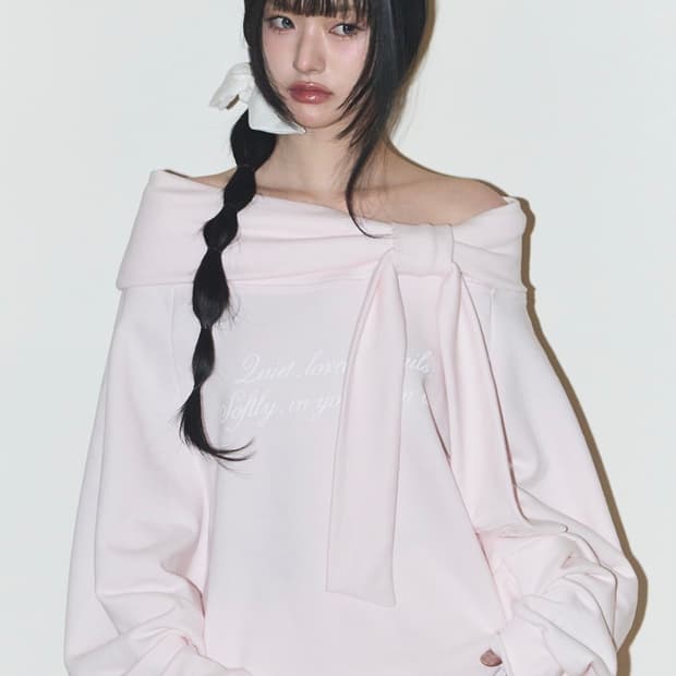일리고 퓨어 보우 오프숄더 맨투맨 핑크