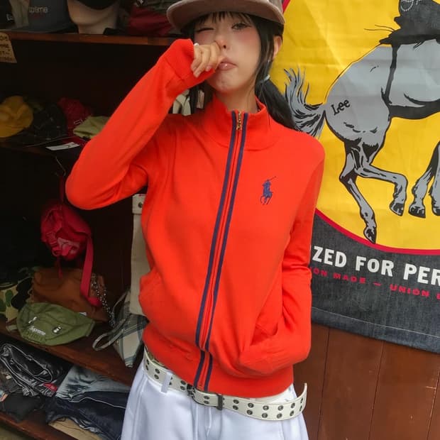 Polo Orange Knit Zip-Up