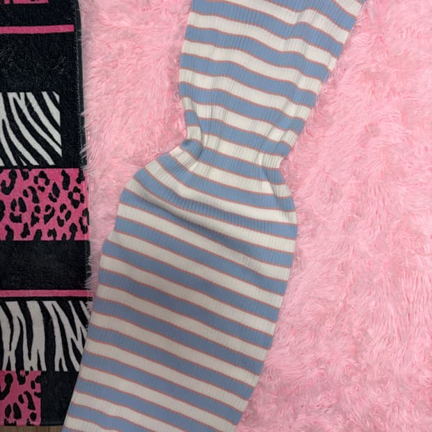 줄무늬 롱 원피스 하늘색 핑크색 러블리 