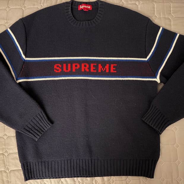 슈프림 체스트 스트라이프 니트 스웨터 