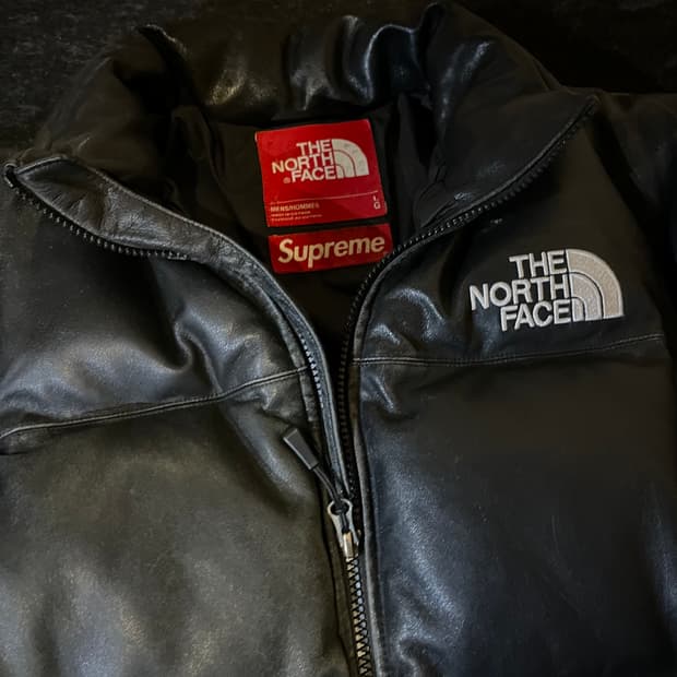 슈프림 노스페이스 레더 눕시 패딩 L