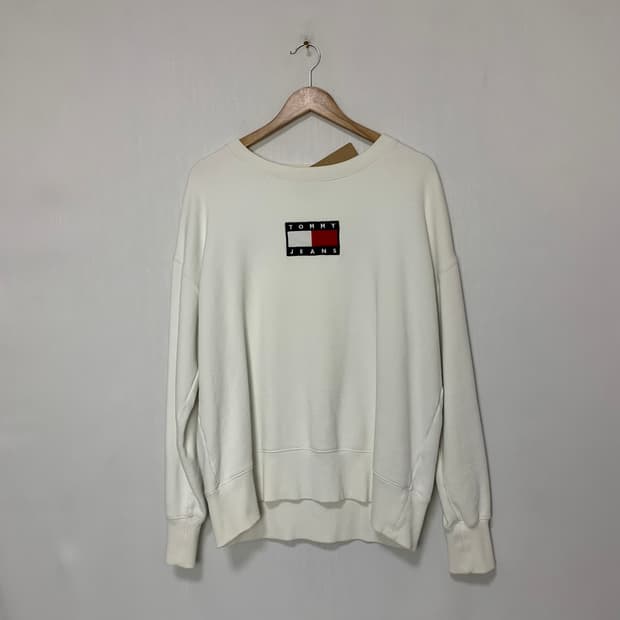 타미힐피거 타미진스 아이보리 화이트 빈티지 맨투맨 XL