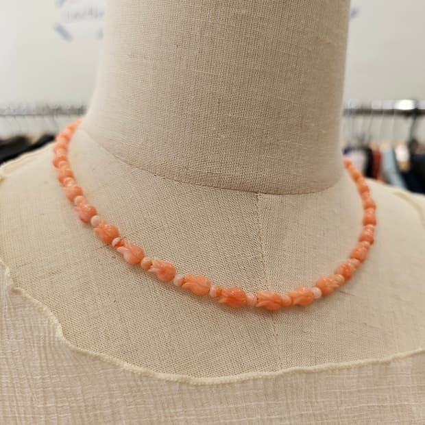 Handmade 70's 빈티지 튤립 산호 목걸이
