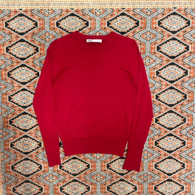 자라 레드 나일론 슬림핏 니트 여성S