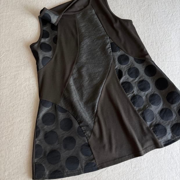 patchwork color-block polka dot top