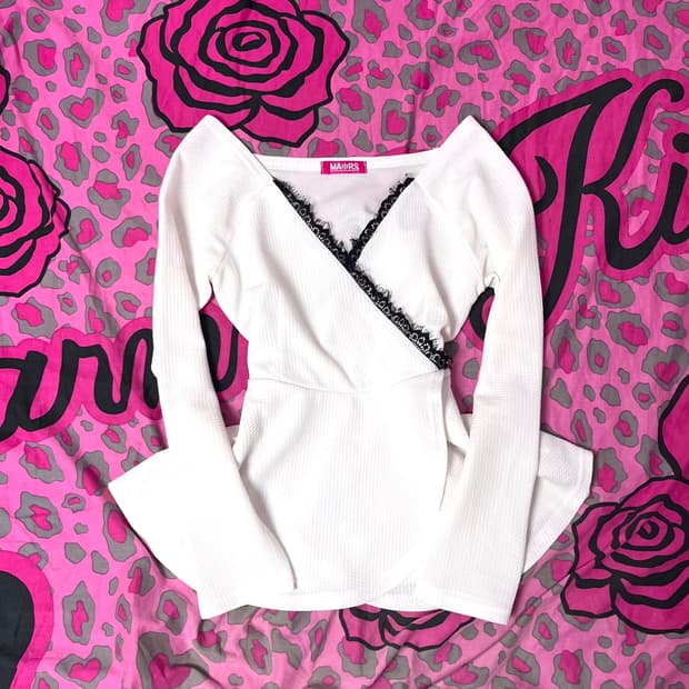 MA*RS마즈 검흰 블랙 화이트 레이스 탑 히메오네갸루 핀터109 시부야