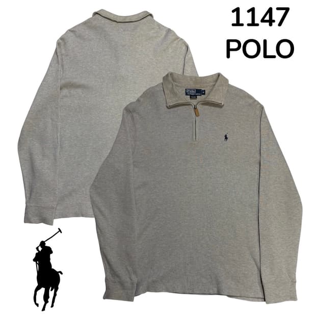 폴로랄프로렌 그레이 니트 반집업 맨투맨 카라 롱슬리브 M