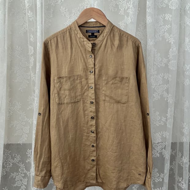 4) 타미힐피거 노카라 퓨어린넨 셔츠 브라운