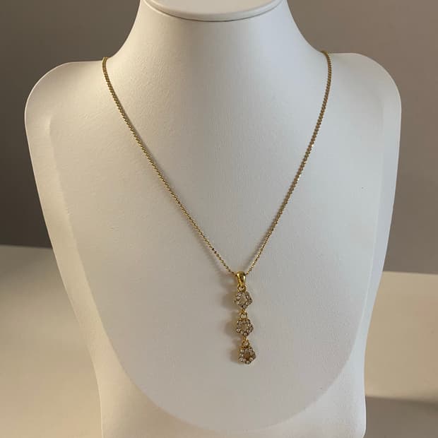 빈티지 골드톤 플라워 큐빅 목걸이