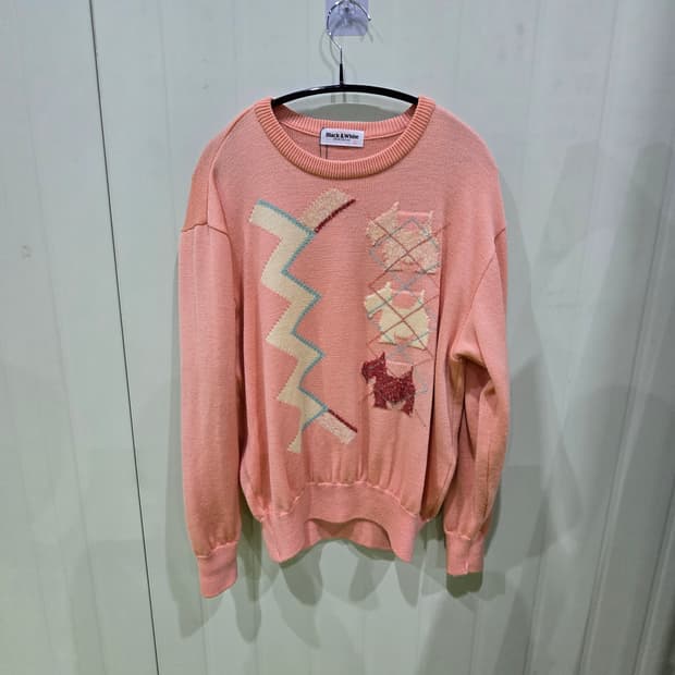 Black & White 핑크 강아지 니트 L