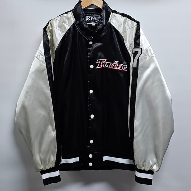 KNB 트윈스 유광 야구점퍼 블랙 실버 2XL