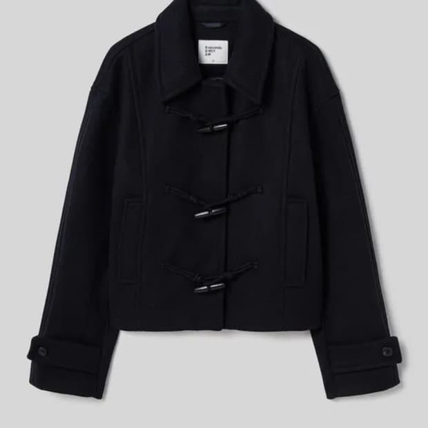 솔리드 미들 더플 코트 네이비