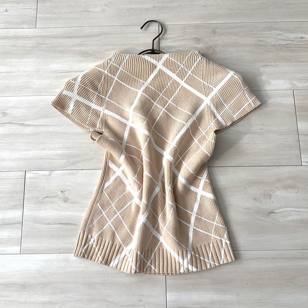 light beige check half top