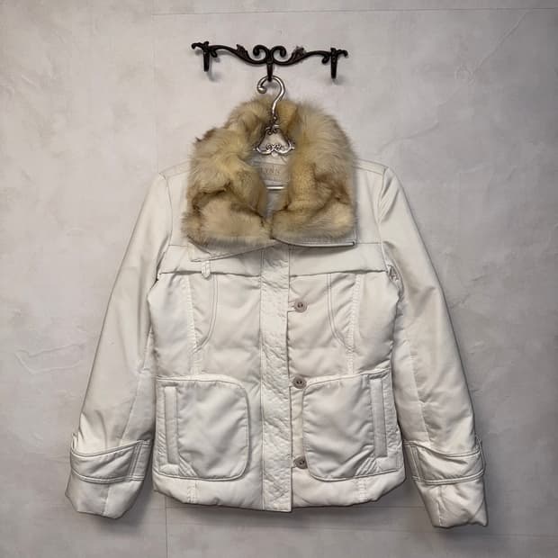 Lynn white belted buckle fox fur puffer 