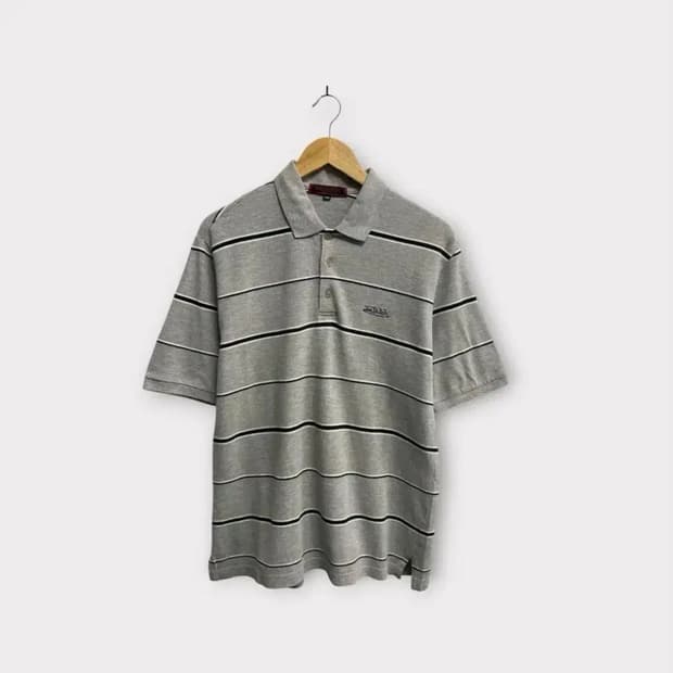 본더치 Von Dutch 그레이 스트라이프 카라 티셔츠 L