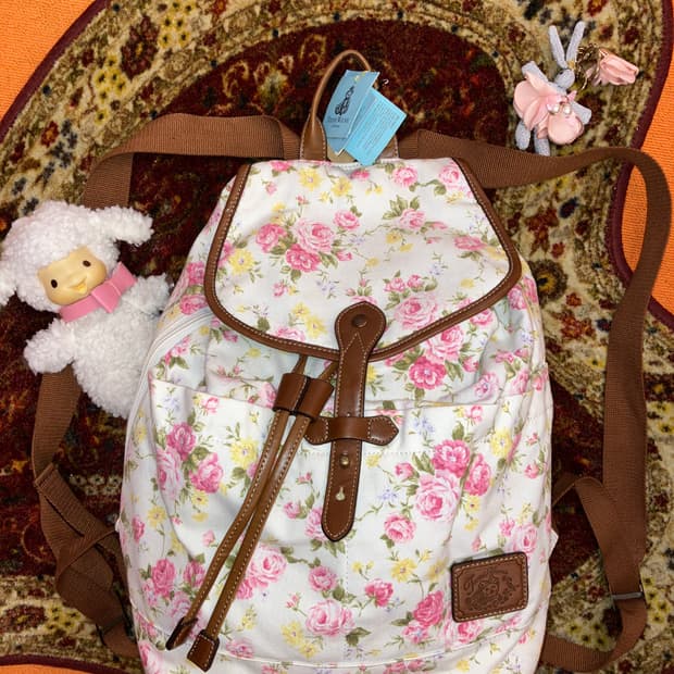 티니위니 플라워 레더 포인트 캔버스 백팩