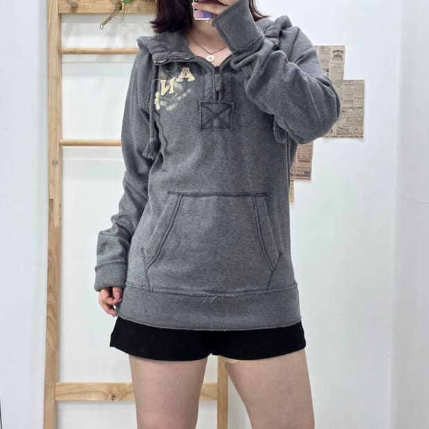 [프립]M/아베크롬비 패치 반집업 후드티 그레이