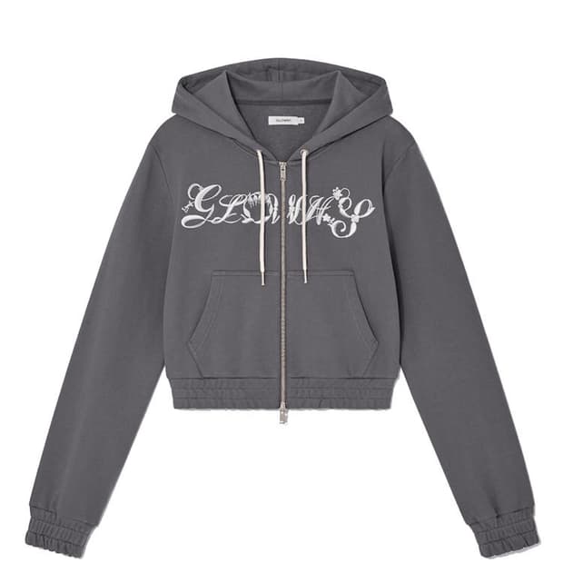 새상품) 글로니 보니 크롭 후드집업 차콜 m