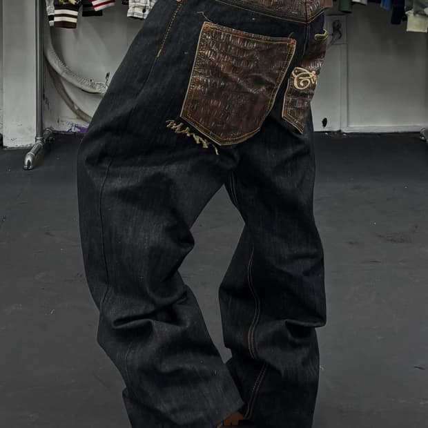 쿠지 올드스쿨 뱀피 데님팬츠