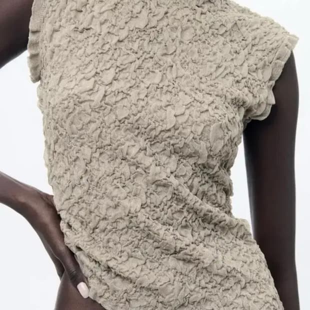 ZARA 자라 링클 이펙트 니트 탑, 자라 캡소매 티셔츠, 자라 링클 탑