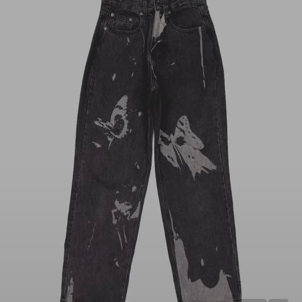 새상품 나비 블리치 커스텀 무드 흑청 와이드 데님 팬츠