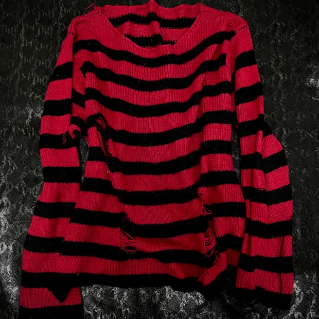 “Vintage” Punk Red Stripe Damaged Knit S