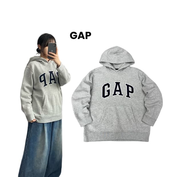 갭 Y2K 빅로고 후드티 그레이