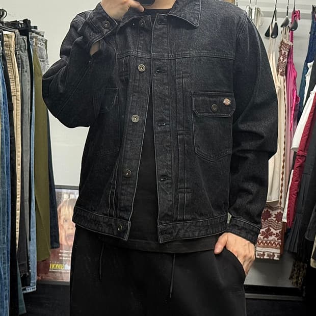 디키즈 블랙 더블 포켓 데님 트러커 워크 자켓 M 95 오버핏 아메카지
