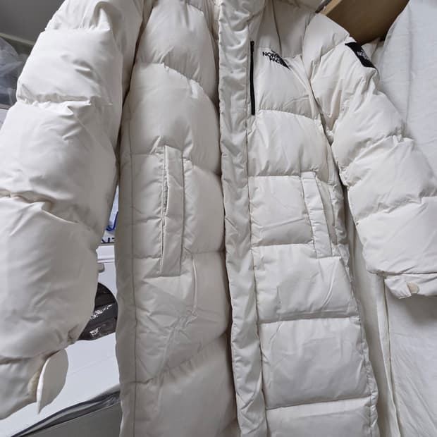 노스페이스 구스다운 아이보리 롱 패딩 95