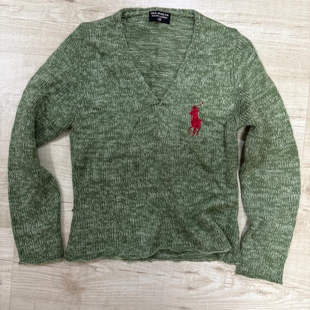 폴로진스 그린 V넥 니트 s
