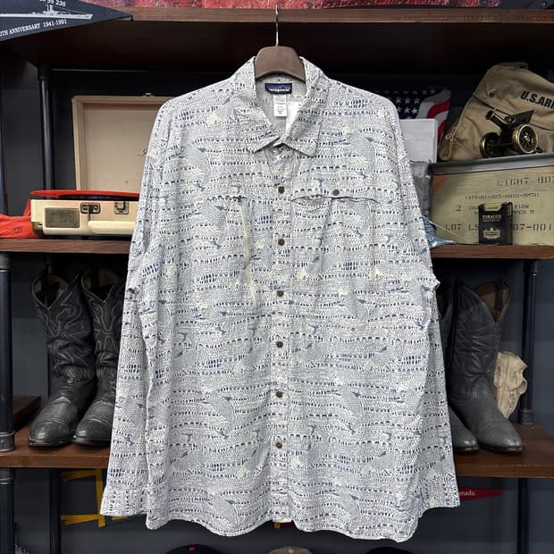 00s 파타고니아 오가닉코튼 본피쉬 프린팅 유틸리티 피싱셔츠 N1016